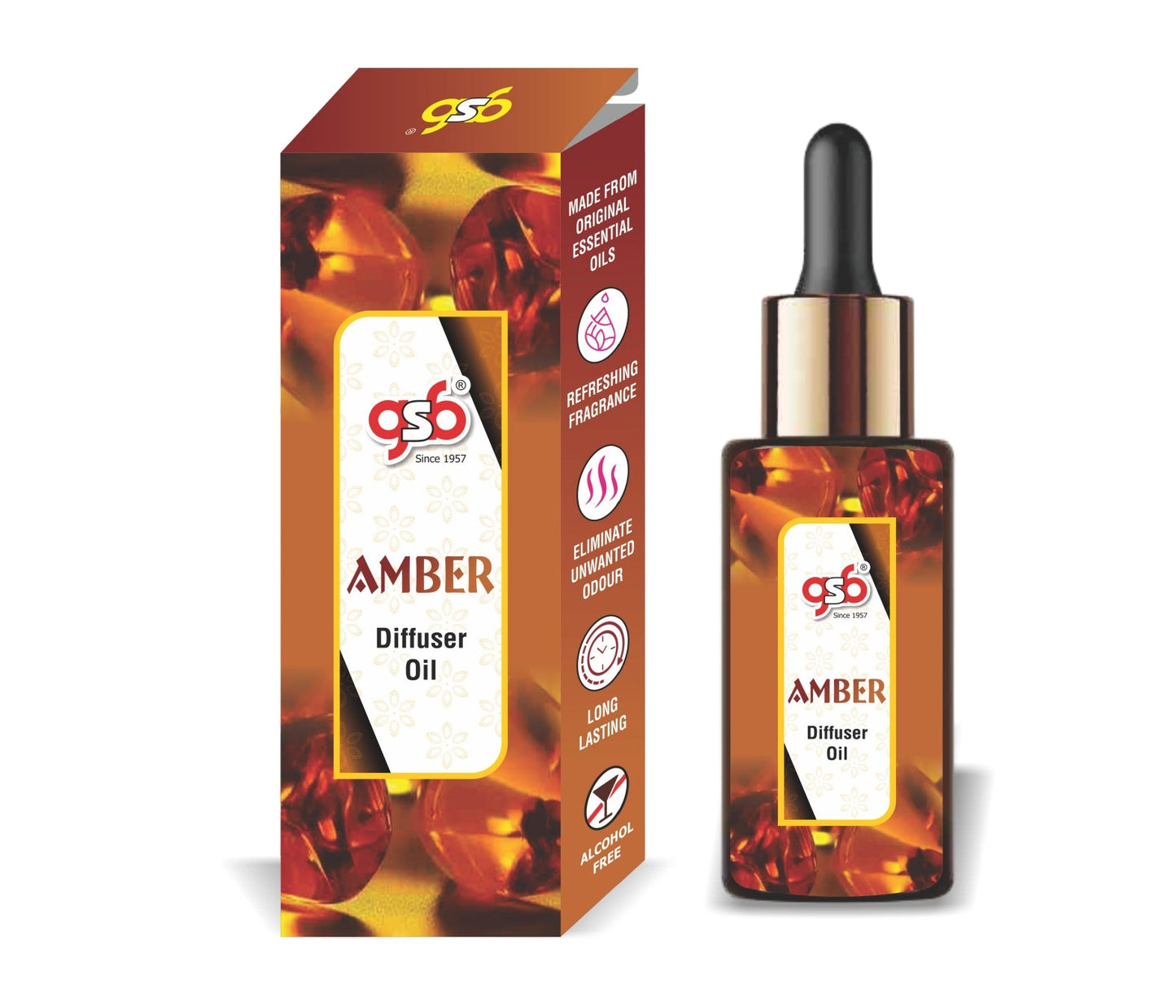 GSB Amber Diffuser Oil | Used In Reed Diffuser, Candle Burner, Electric Diffuser, Humidifiers and Air Revitalizer | Aromatherapy Oil