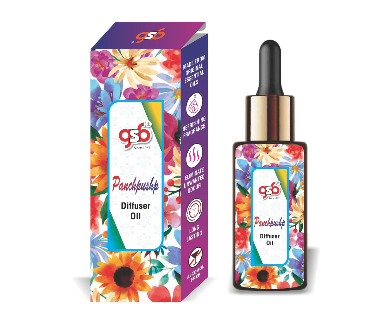 GSB Panchpushp Diffuser Oil | Used In Reed Diffuser, Candle Burner, Electric Diffuser, Humidifiers and Air Revitalizer | Aromatherapy Oil