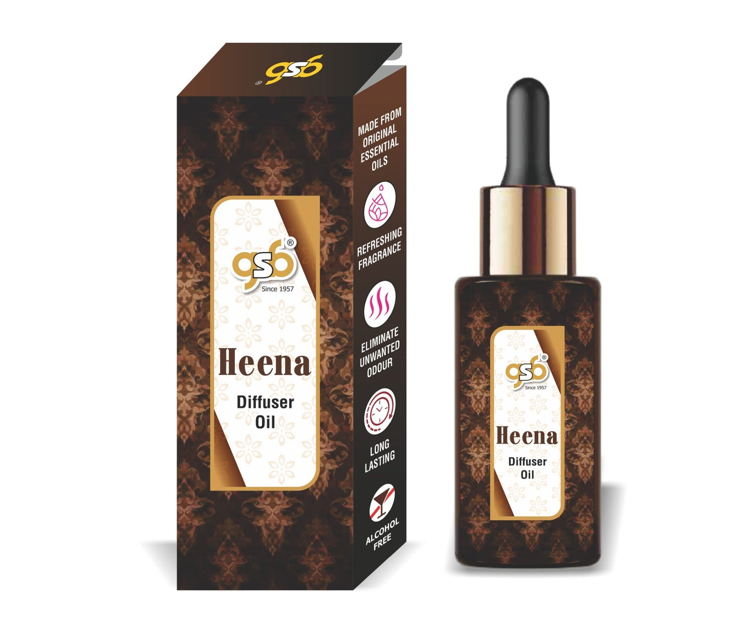 GSB Heena Diffuser Oil | Used In Reed Diffuser, Candle Burner, Electric Diffuser, Humidifiers and Air Revitalizer | Aromatherapy Oil