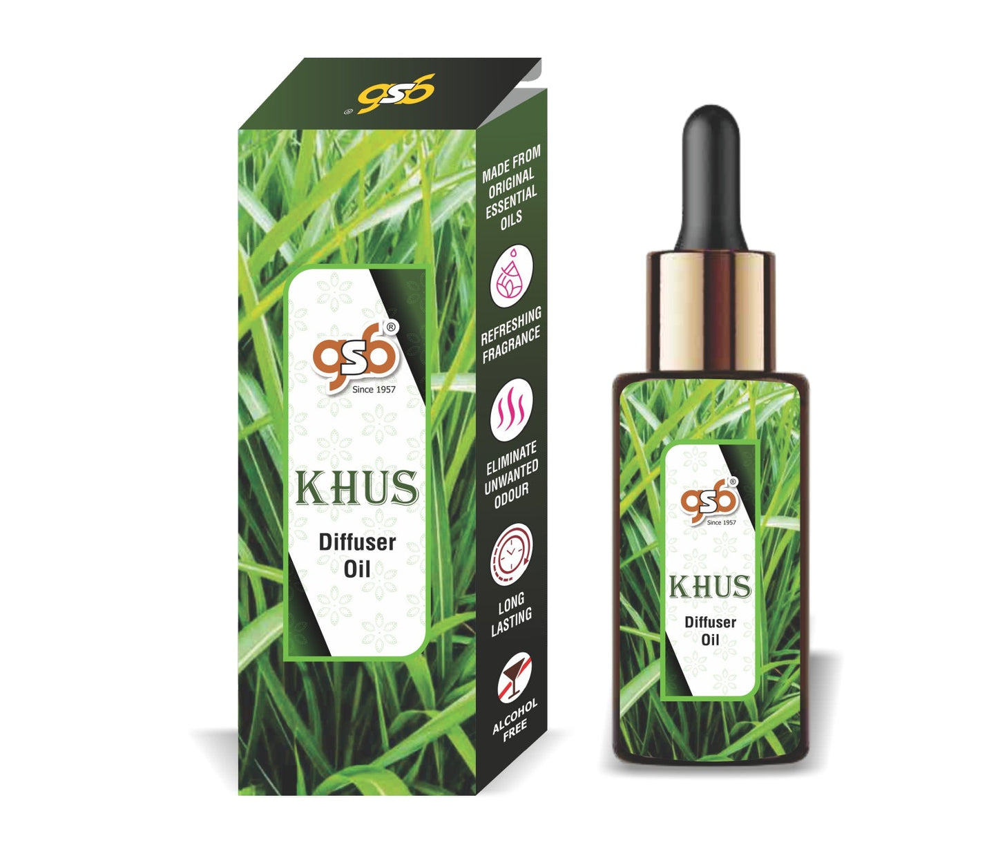 GSB Khus Diffuser Oil | Used In Reed Diffuser, Candle Burner, Electric Diffuser, Humidifiers and Air Revitalizer | Aromatherapy Oil