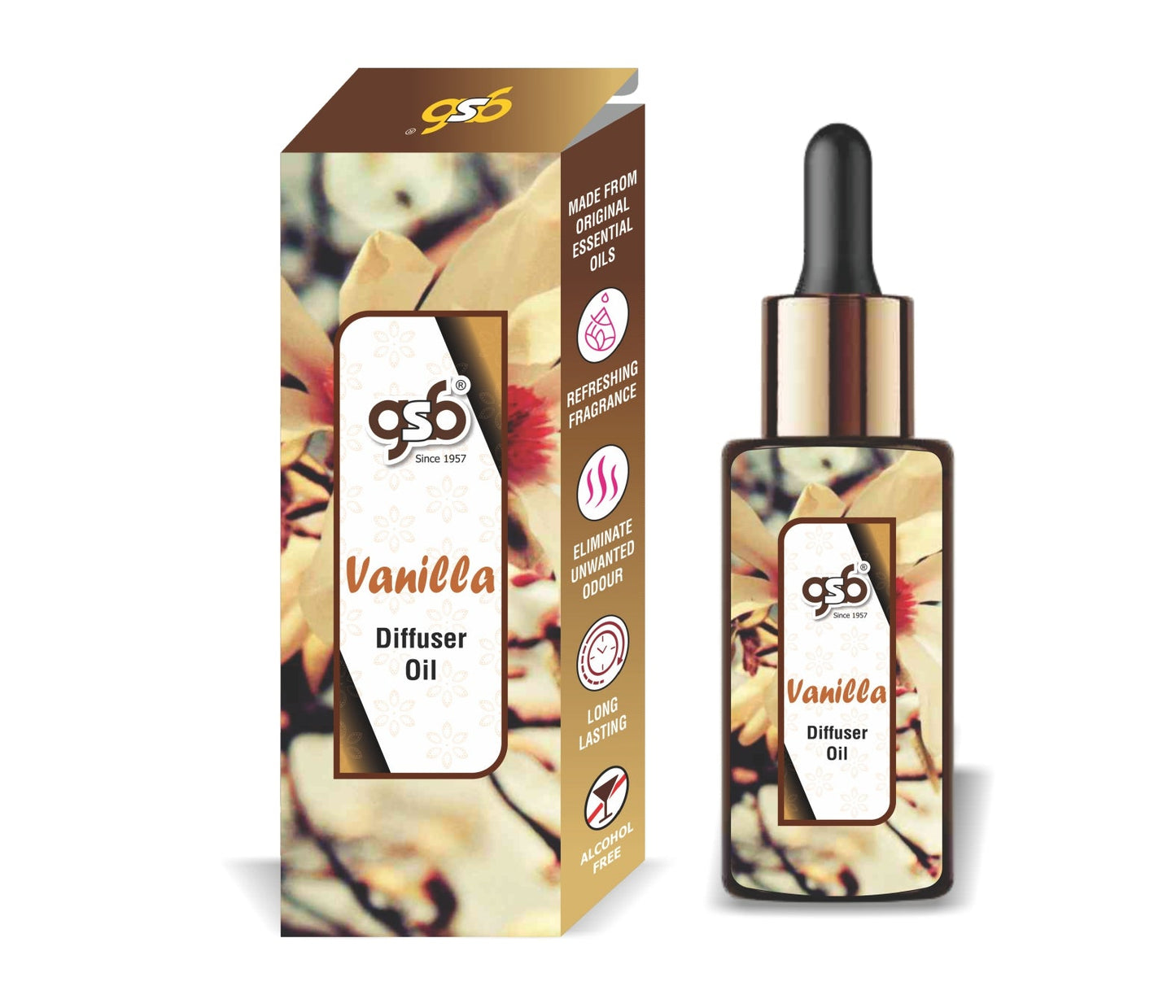 GSB Vanilla Diffuser Oil | Used In Reed Diffuser, Candle Burner, Electric Diffuser, Humidifiers and Air Revitalizer | Aromatherapy Oil