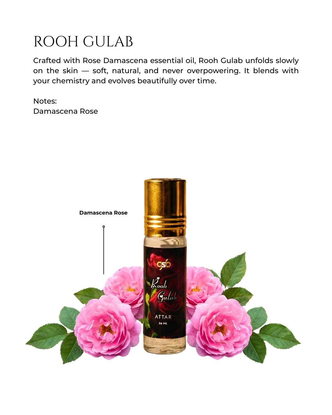 GSB Rooh Gulab Pure Natural Attar/Itra/Perfume Roll On | Alcohol Free | Long Lasting | Undiluted | Unisex | 6 ml