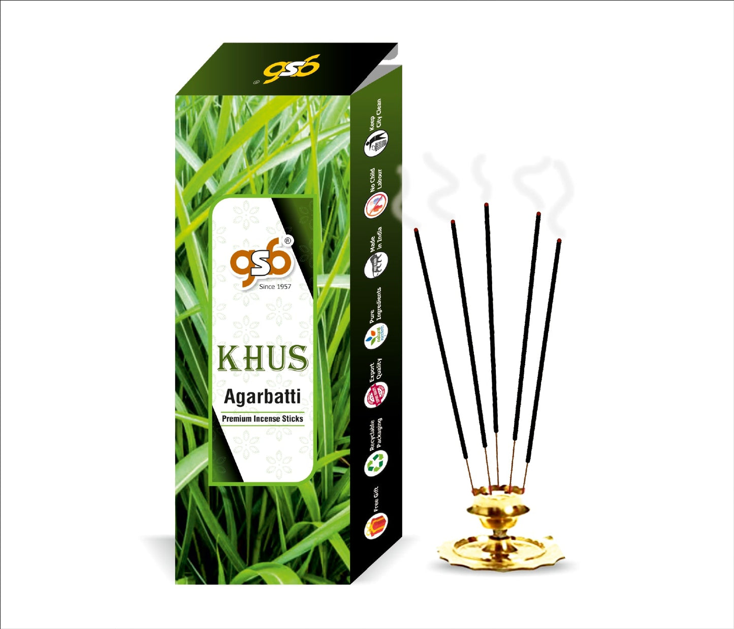 GSB Khus Premium Incense Sticks | Agarbatti | Made with Natural Essential Oil