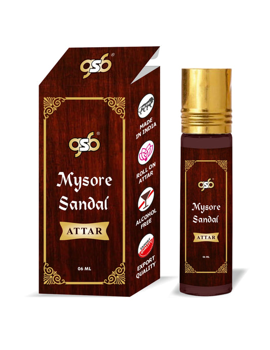 Gsb Mysore Sandal Pure Fresh Natural Attar/Itra/Perfume Roll On | Alcohol Free | Long Lasting | Undiluted | Unisex | 6 Ml