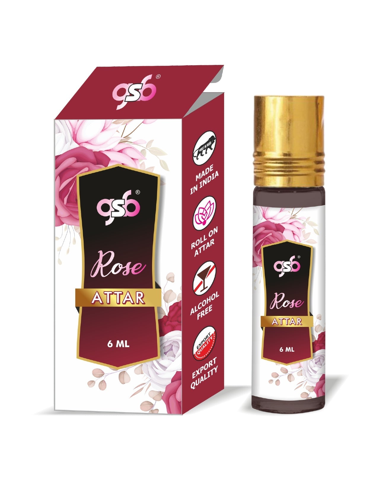 GSB Rose Pure Natural Attar/Itra/Perfume Roll On | Alcohol Free | Long Lasting | Undiluted | Unisex | 6 ml