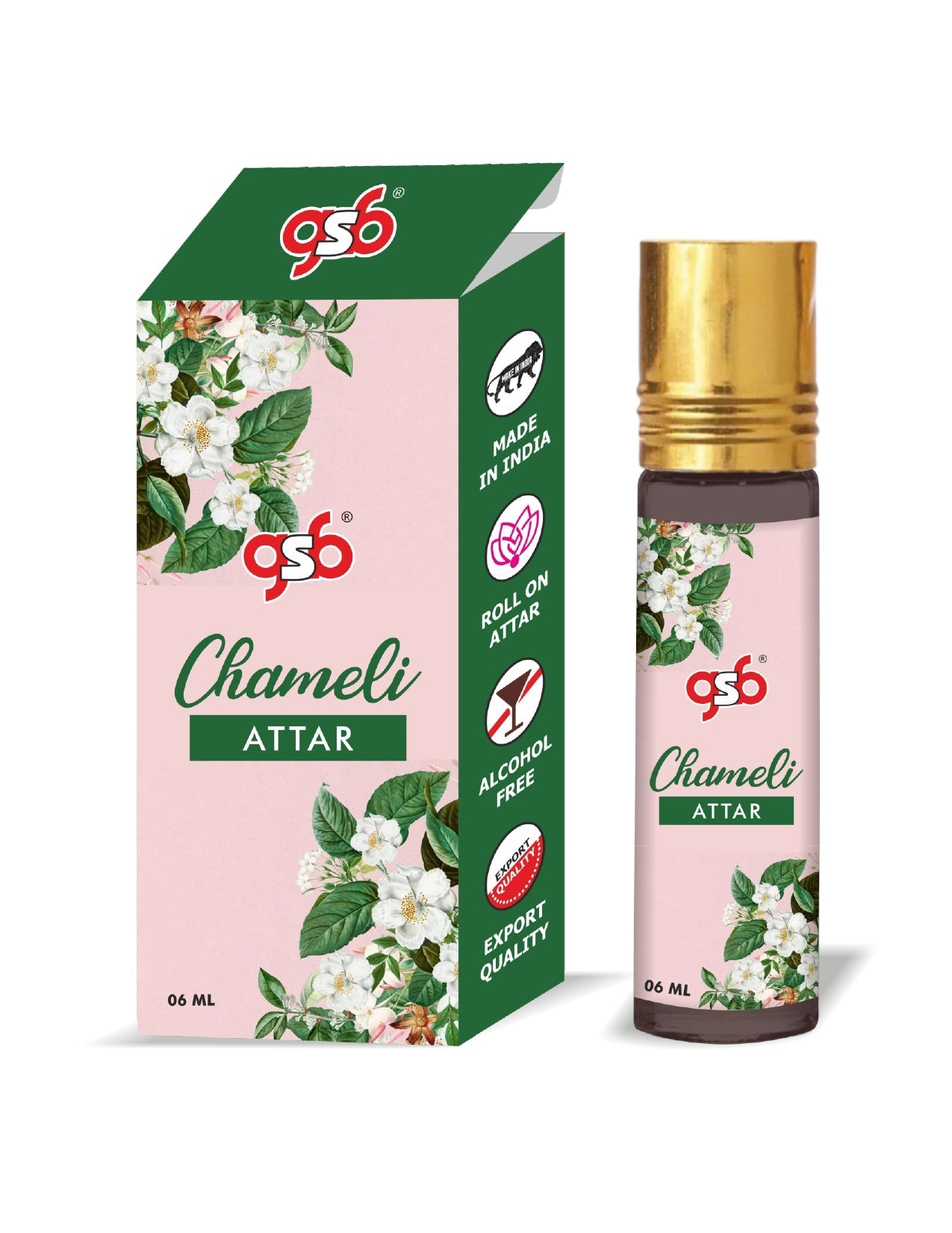 GSB Chameli Pure Natural Attar/Itra/Perfume Roll On | Alcohol Free | Long Lasting | Undiluted | Unisex | 6 ml