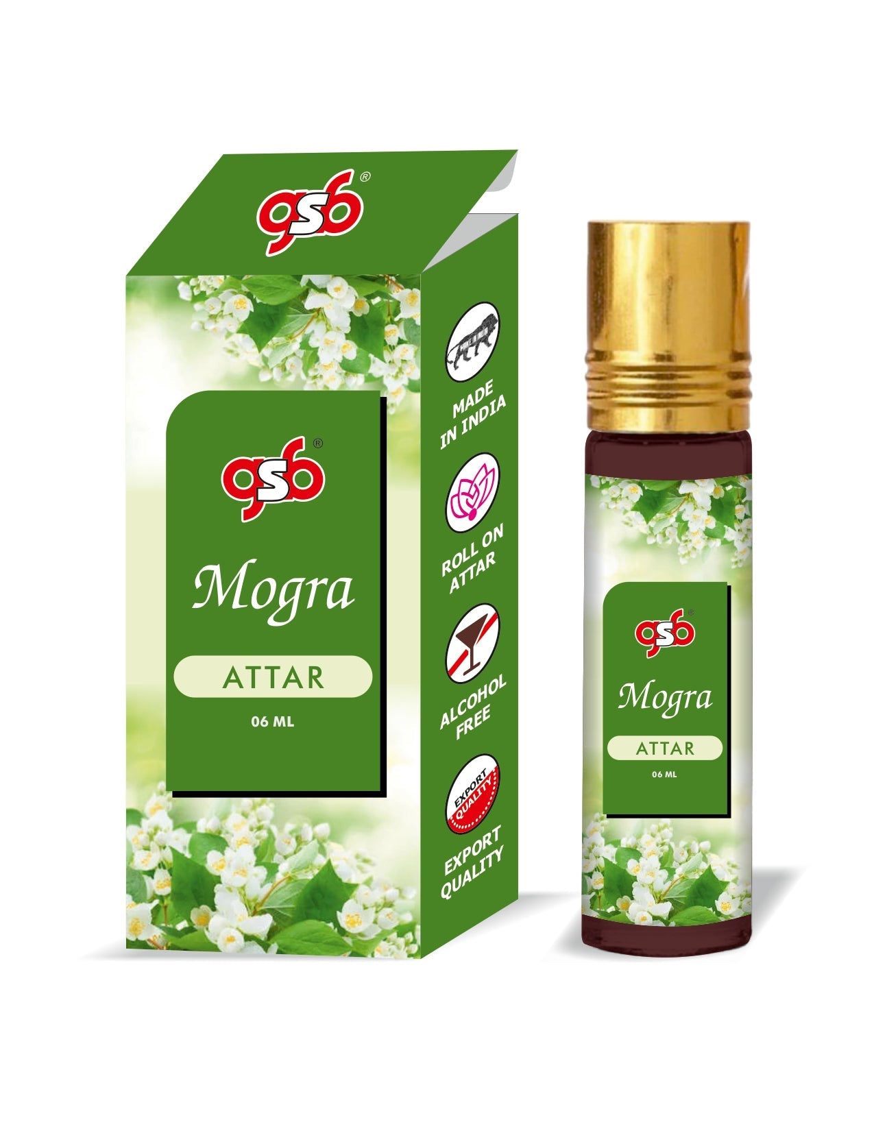 GSB Mogra Pure Natural Attar/Itra/Perfume Roll On | Alcohol Free | Long Lasting | Undiluted | Unisex | 6 ml