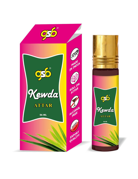 GSB Kewda Pure Natural Attar/Itra/Perfume Roll On | Alcohol Free | Long Lasting | Undiluted | Unisex | 6 ml