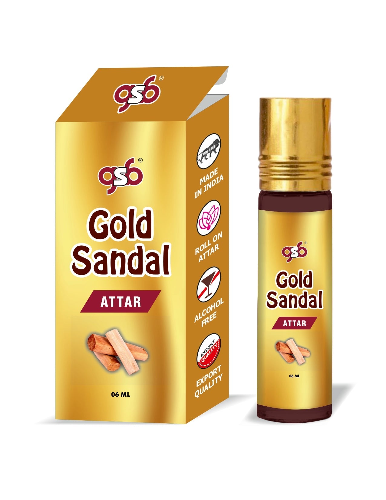 GSB Gold Sandal Pure Natural Attar/Itra/Perfume Roll On | Alcohol Free | Long Lasting | Undiluted | Unisex | 6 ml