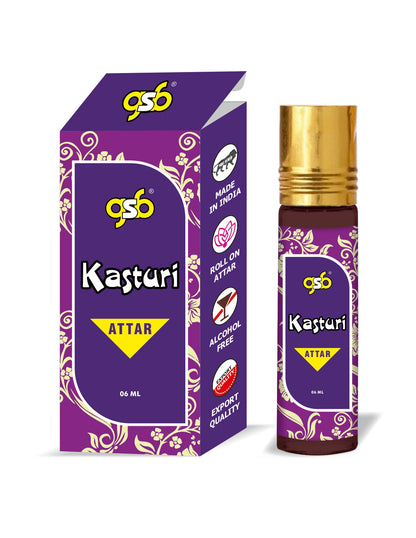 GSB Kasturi Pure Natural Attar/Itra/Perfume Roll On | Alcohol Free | Long Lasting | Undiluted | Unisex | 6 ml