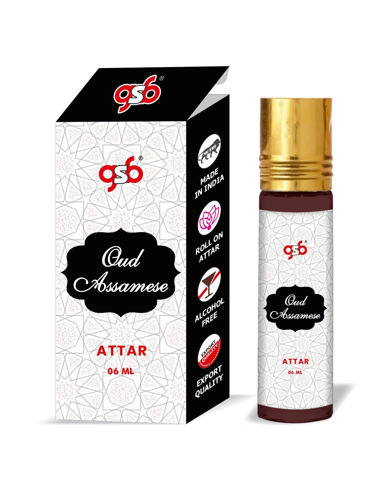 GSB Oud Assamese Pure Natural Attar/Itra/Perfume Roll On | Alcohol Free | Long Lasting | Undiluted | Unisex | 6 ml