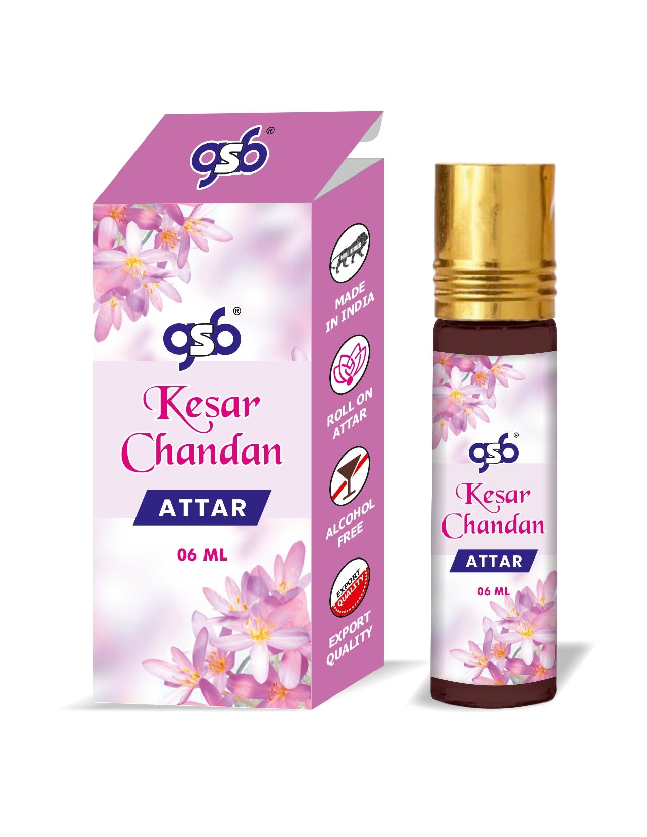 GSB Kesar Chandan Pure Natural Attar/Itra/Perfume Roll On | Alcohol Free | Long Lasting | Undiluted | Unisex | 6 ml