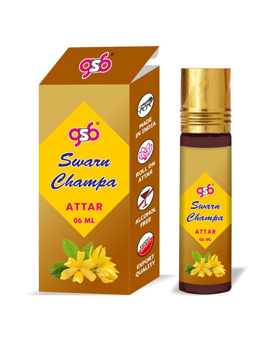 GSB Swarna Champa Pure Natural Attar/Itra/Perfume Roll On | Alcohol Free | Long Lasting | Undiluted | Unisex | 6 ml