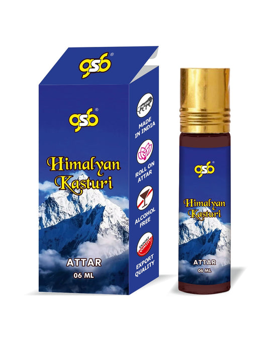 GSB Himalyan Kasturi Pure Natural Attar/Itra/Perfume Roll On | Alcohol Free | Long Lasting | Undiluted | Unisex | 6 ml