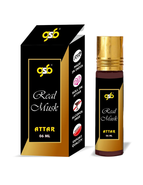 GSB Real Musk Pure Natural Attar/Itra/Perfume Roll On | Alcohol Free | Long Lasting | Undiluted | Unisex | 6 ml