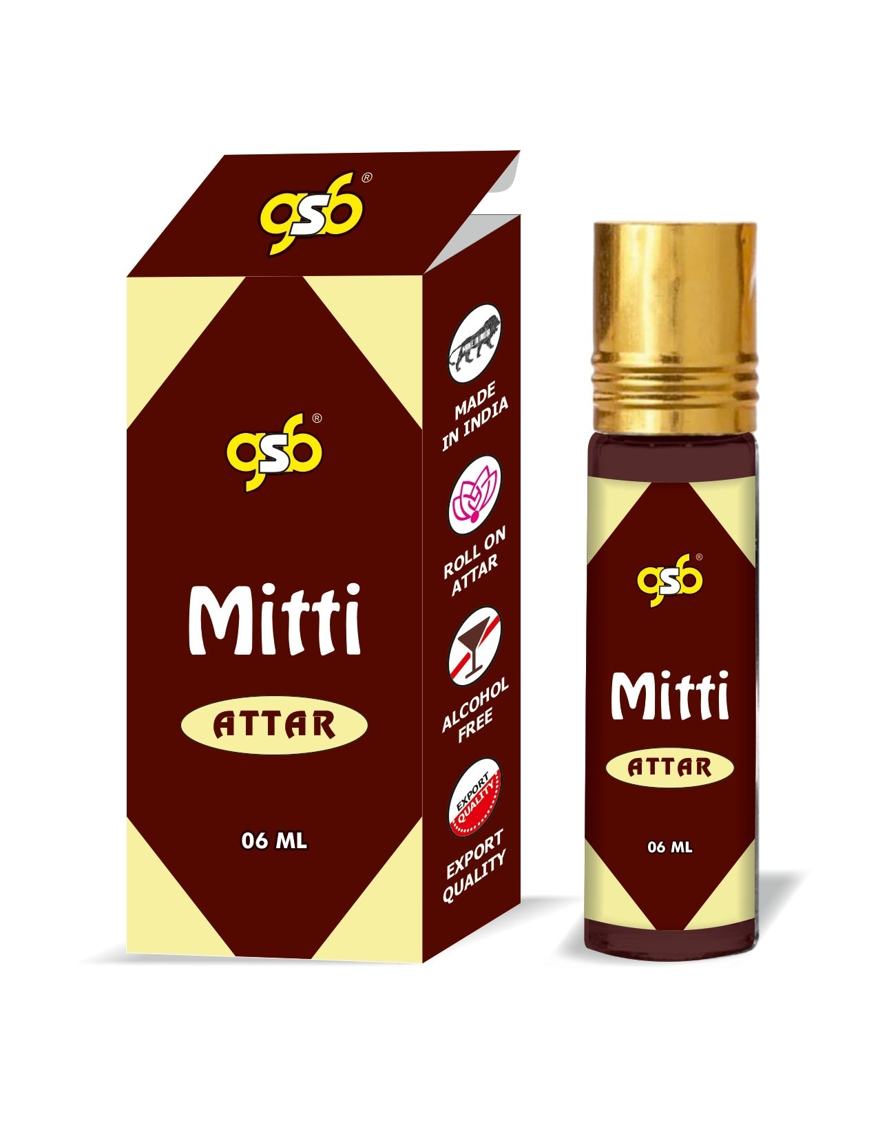 GSB Mitti Pure Natural Attar/Itra/Perfume Roll On | Alcohol Free | Long Lasting | Undiluted | Unisex | 6 ml