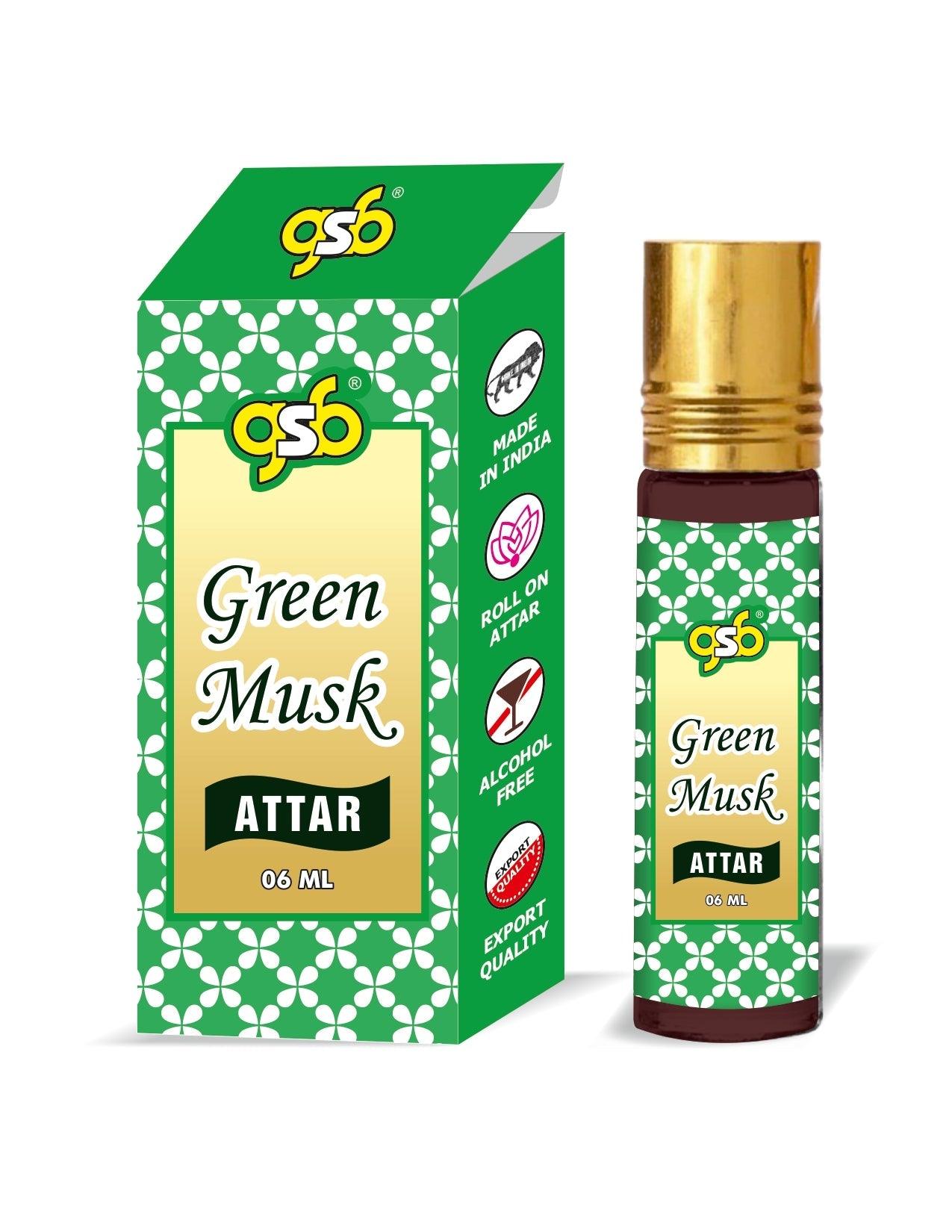 GSB Green Musk Pure Natural Attar/Itra/Perfume Roll On | Alcohol Free | Long Lasting | Undiluted | Unisex | 6 ml