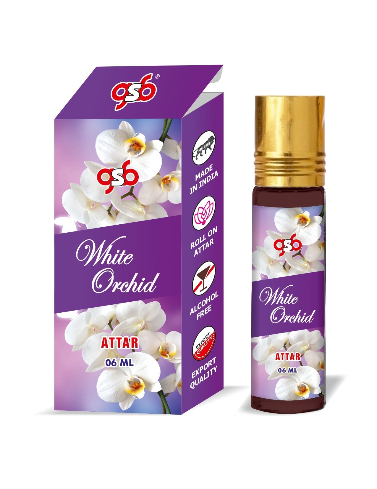 GSB White Orchid Pure Natural Attar/Itra/Perfume Roll On | Alcohol Free | Long Lasting | Undiluted | Unisex | 6 ml