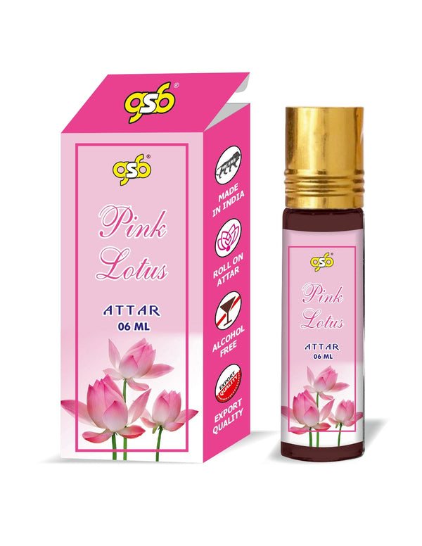 GSB Pink Lotus Pure Natural Attar/Itra/Perfume Roll On | Alcohol Free | Long Lasting | Undiluted | Unisex | 6 ml