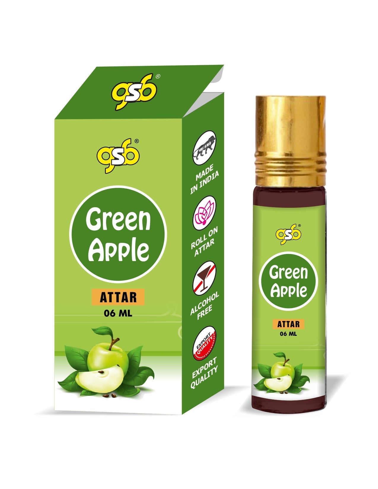 GSB Green Apple Pure Natural Attar/Itra/Perfume Roll On | Alcohol Free | Long Lasting | Undiluted | Unisex | 6 ml