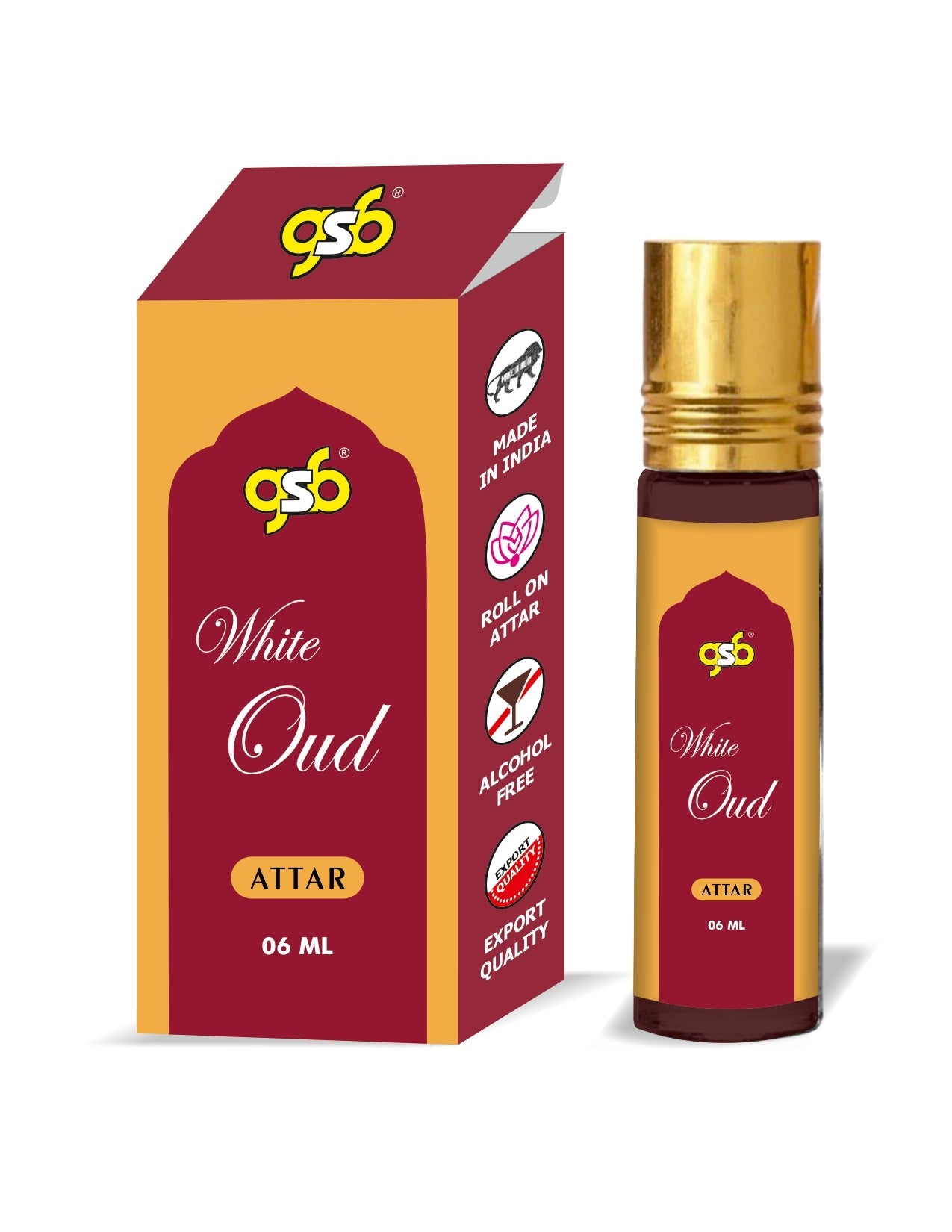 GSB White Oud Pure Natural Attar/Itra/Perfume Roll On | Alcohol Free | Long Lasting | Undiluted | Unisex | 6 ml