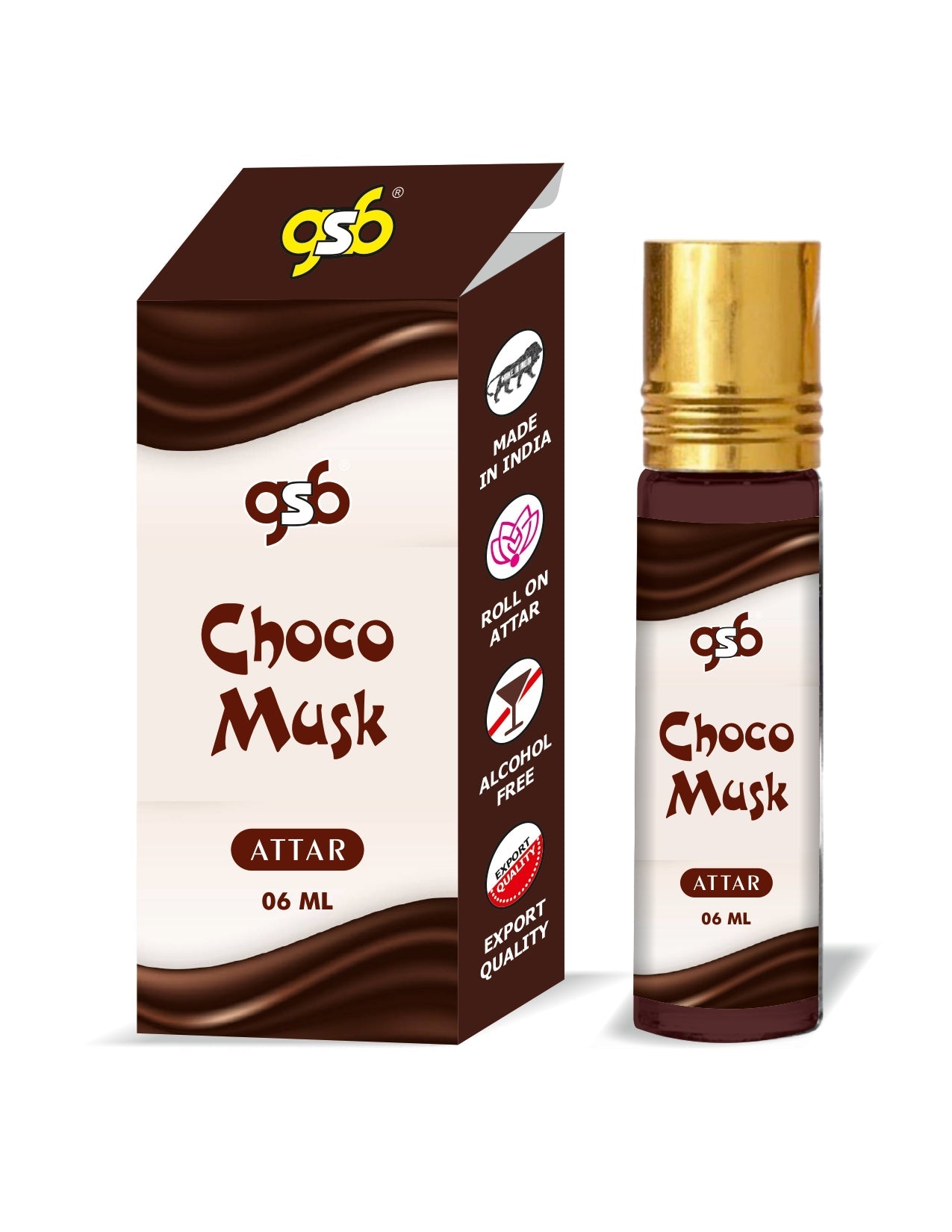 GSB Choco Musk Pure Natural Attar/Itra/Perfume Roll On | Alcohol Free | Long Lasting | Undiluted | Unisex | 6 ml