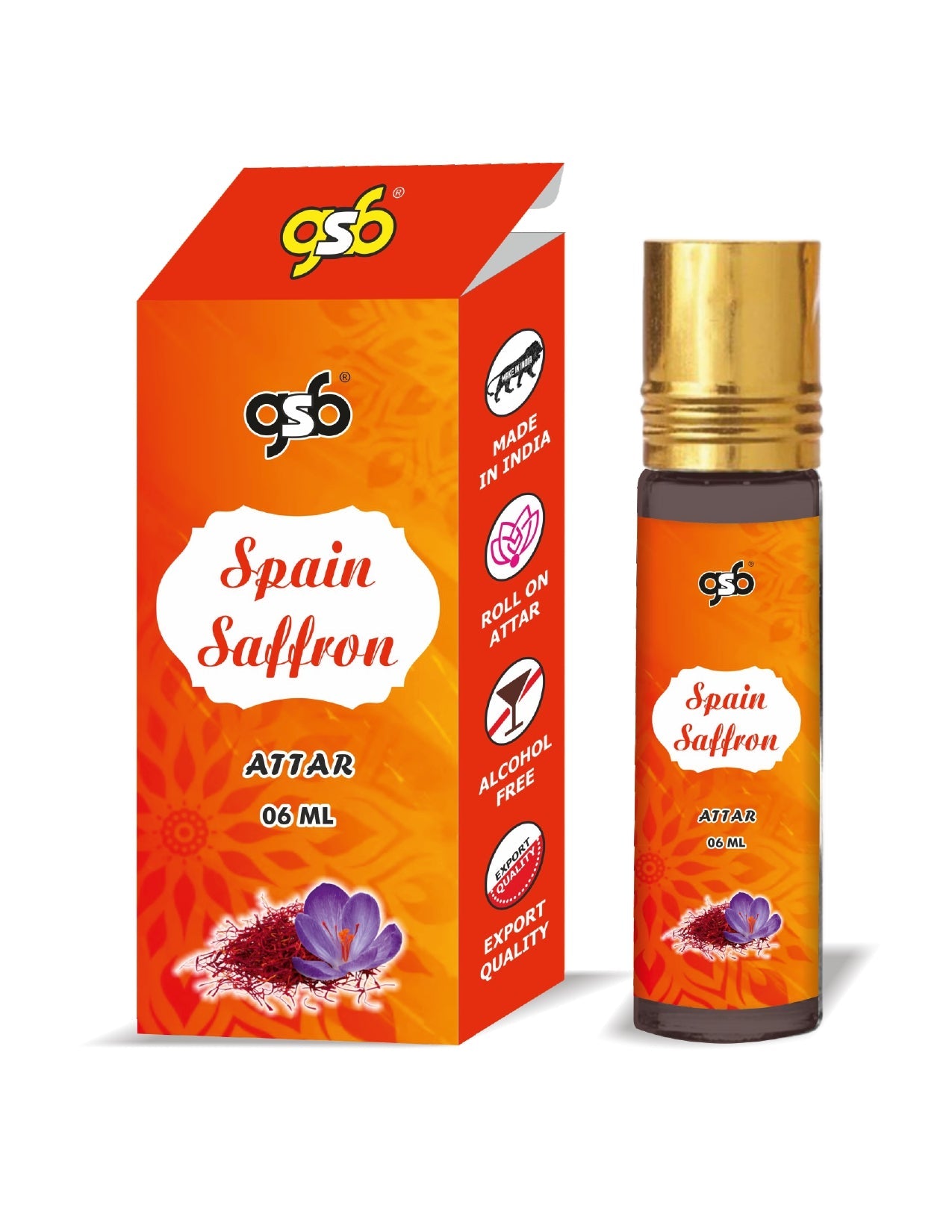 GSB Spain Saffron Pure Natural Attar/Itra/Perfume Roll On | Alcohol Free | Long Lasting | Undiluted | Unisex | 6 ml