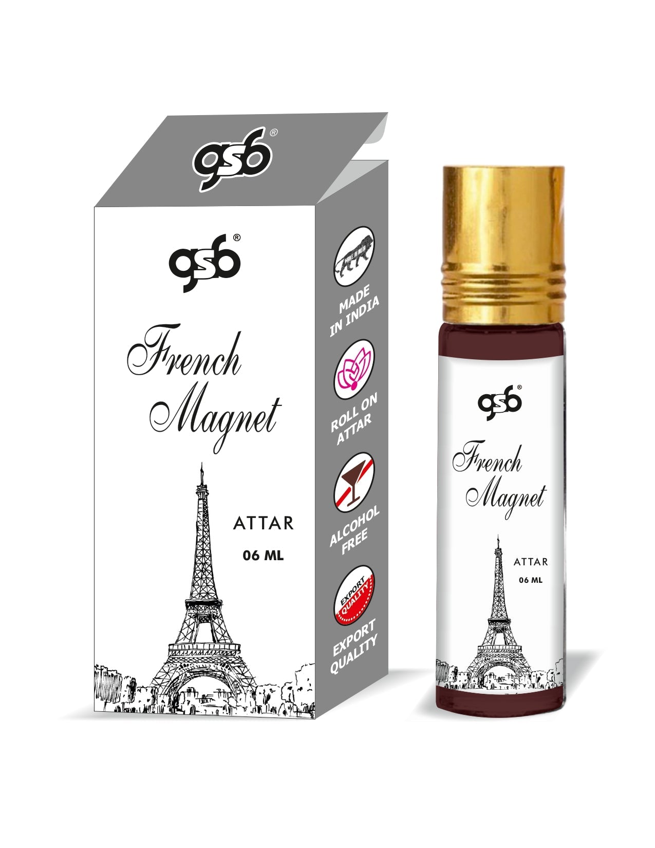 GSB French Magnet Pure Natural Attar/Itra/Perfume Roll On | Alcohol Free | Long Lasting | Undiluted | Unisex | 6 ml