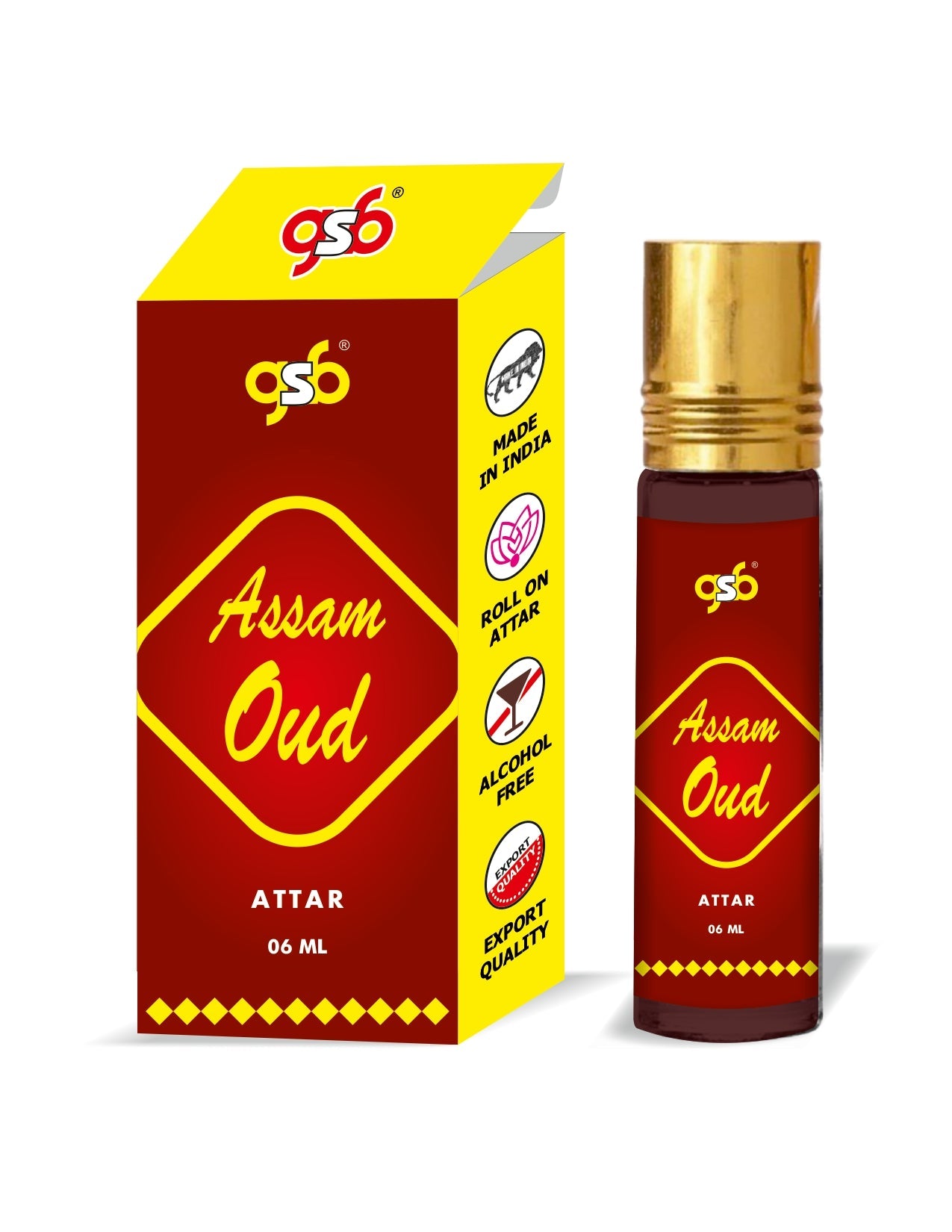 GSB Assam Oud Pure Natural Attar/Itra/Perfume Roll On | Alcohol Free | Long Lasting | Undiluted | Unisex | 6 ml