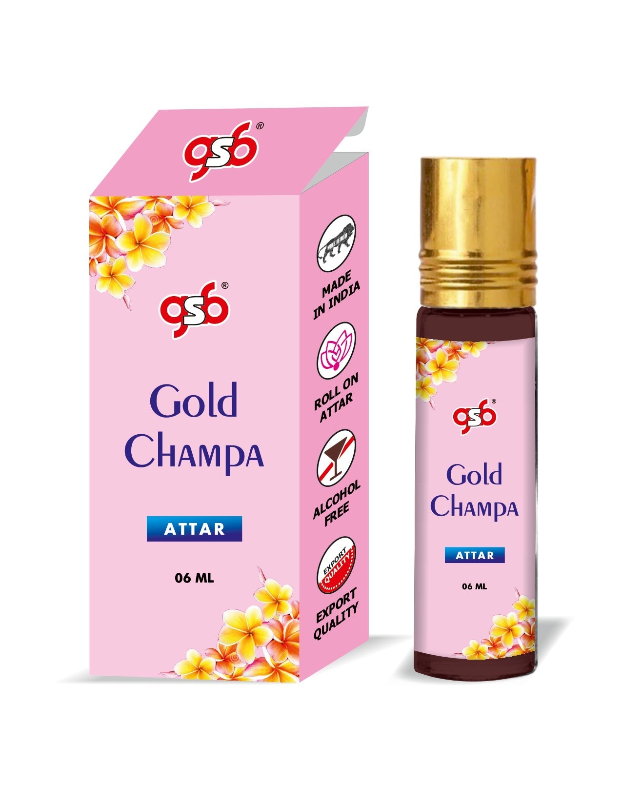 GSB Gold Champa Pure Natural Attar/Itra/Perfume Roll On | Alcohol Free | Long Lasting | Undiluted | Unisex | 6 ml