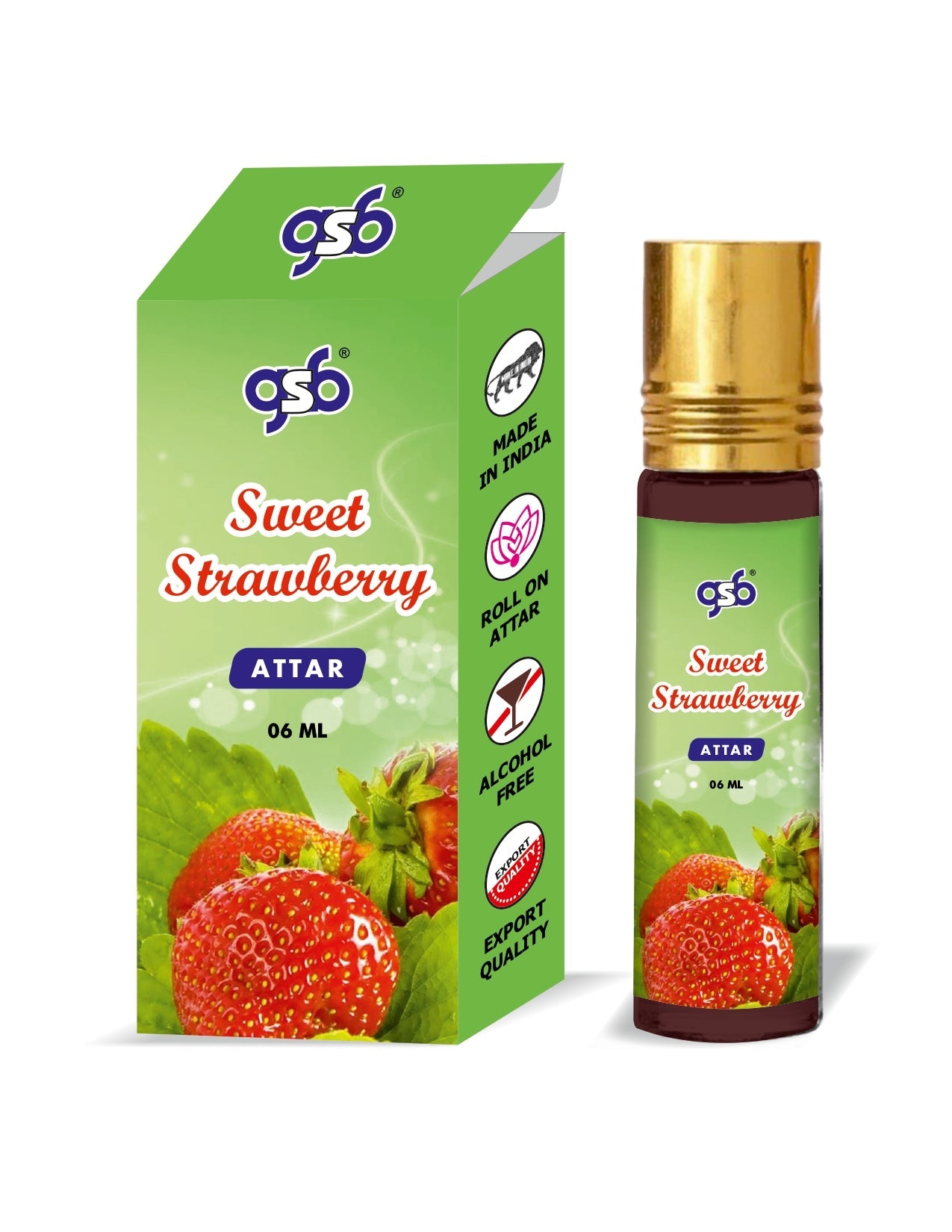 GSB Sweet Strawberry Pure Natural Attar/Itra/Perfume Roll On | Alcohol Free | Long Lasting | Undiluted | Unisex | 6 ml