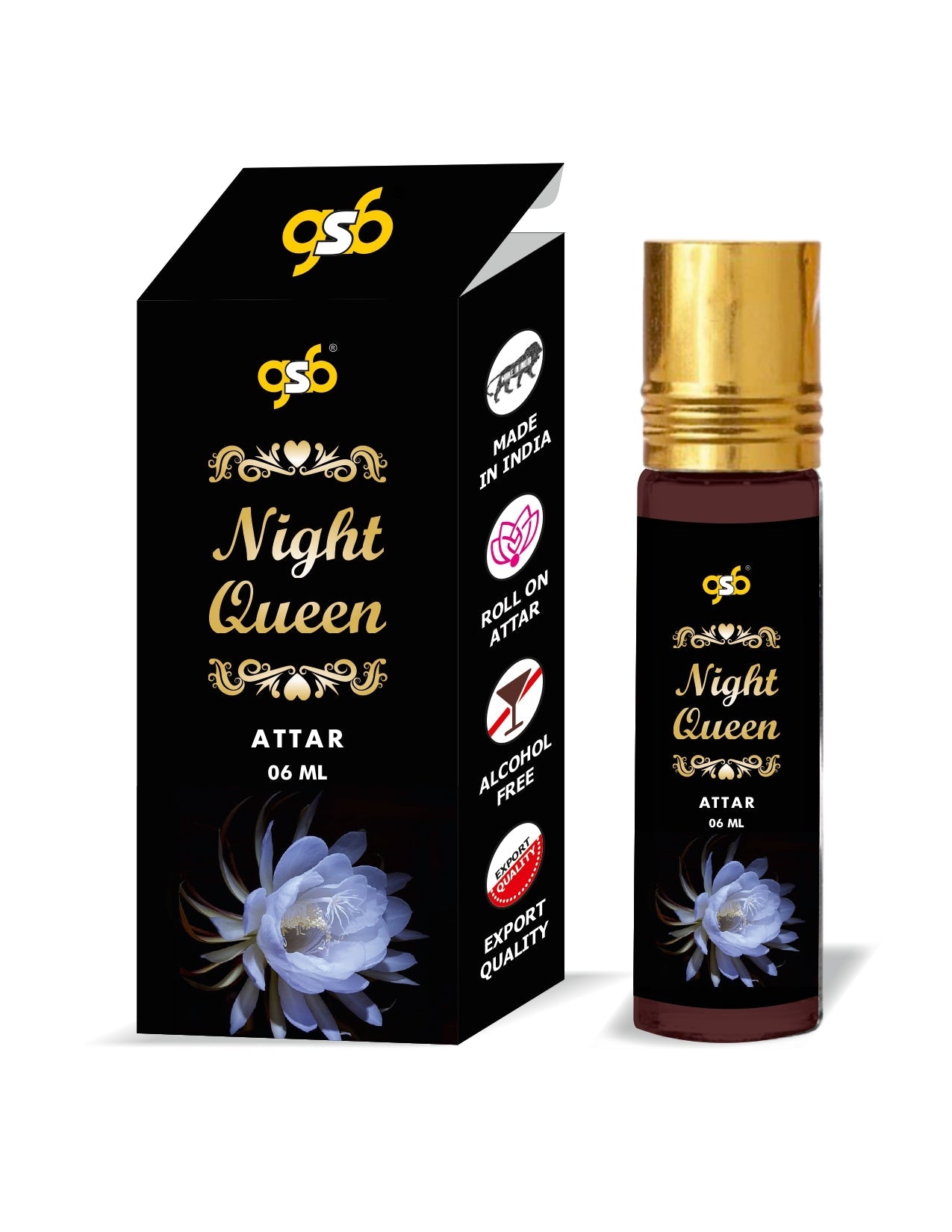 GSB Night Queen Pure Natural Attar/Itra/Perfume Roll On | Alcohol Free | Long Lasting | Undiluted | Unisex | 6 ml