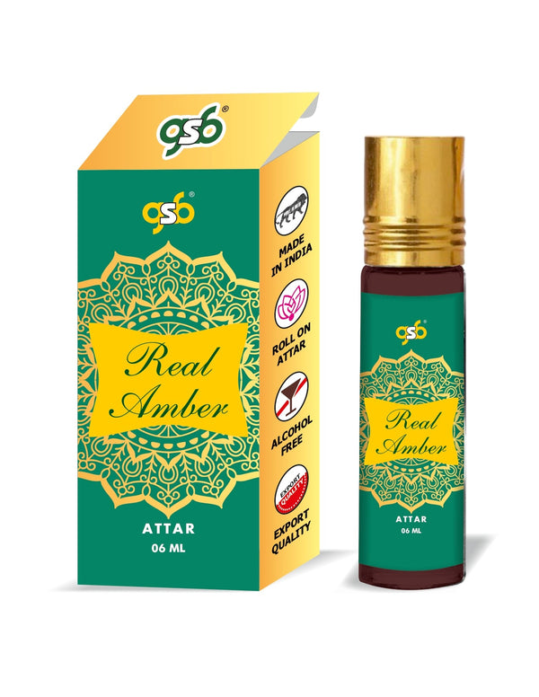 GSB Real Amber Pure Natural Attar/Itra/Perfume Roll On | Alcohol Free | Long Lasting | Undiluted | Unisex | 6 ml