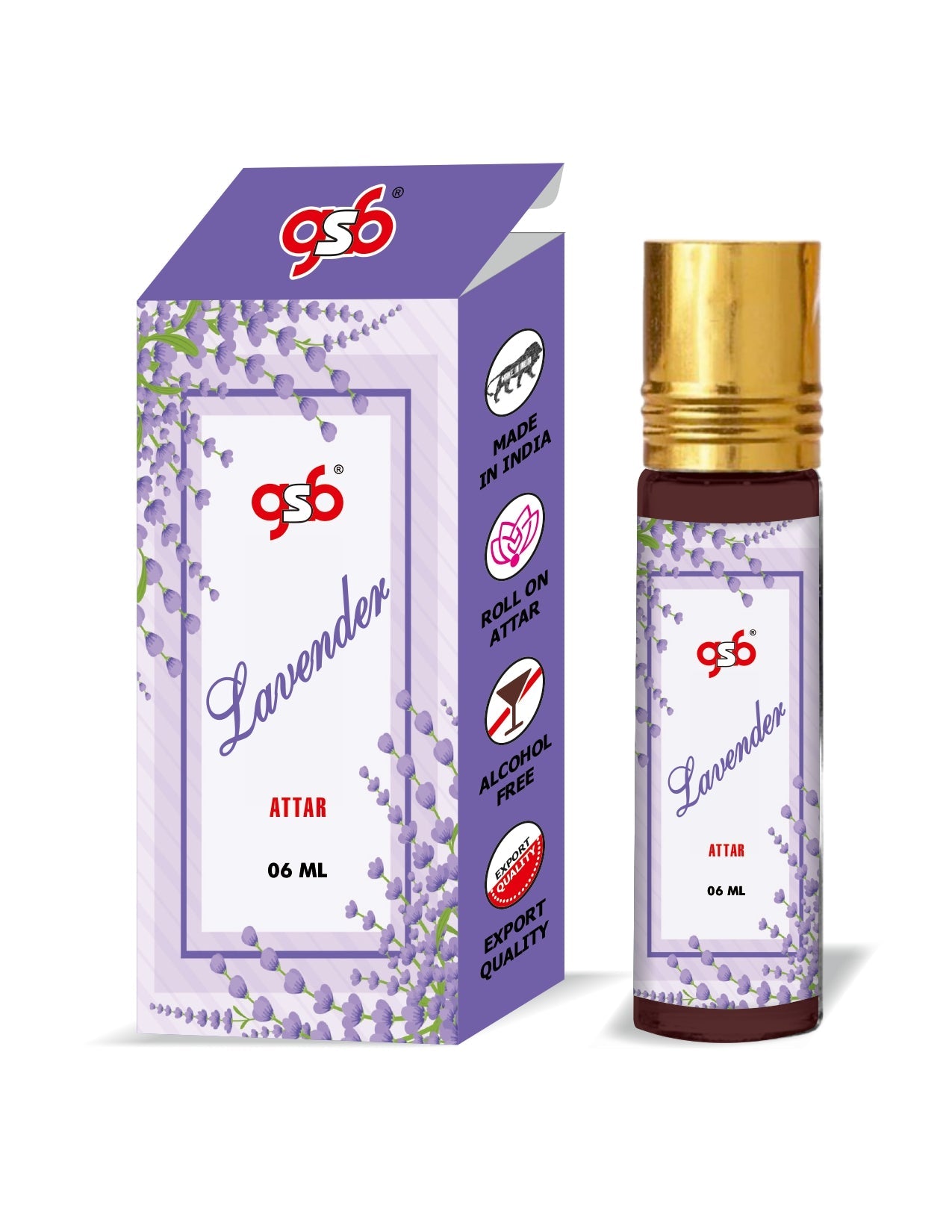 GSB Lavender Pure Natural Attar/Itra/Perfume Roll On | Alcohol Free | Long Lasting | Undiluted | Unisex | 6 ml