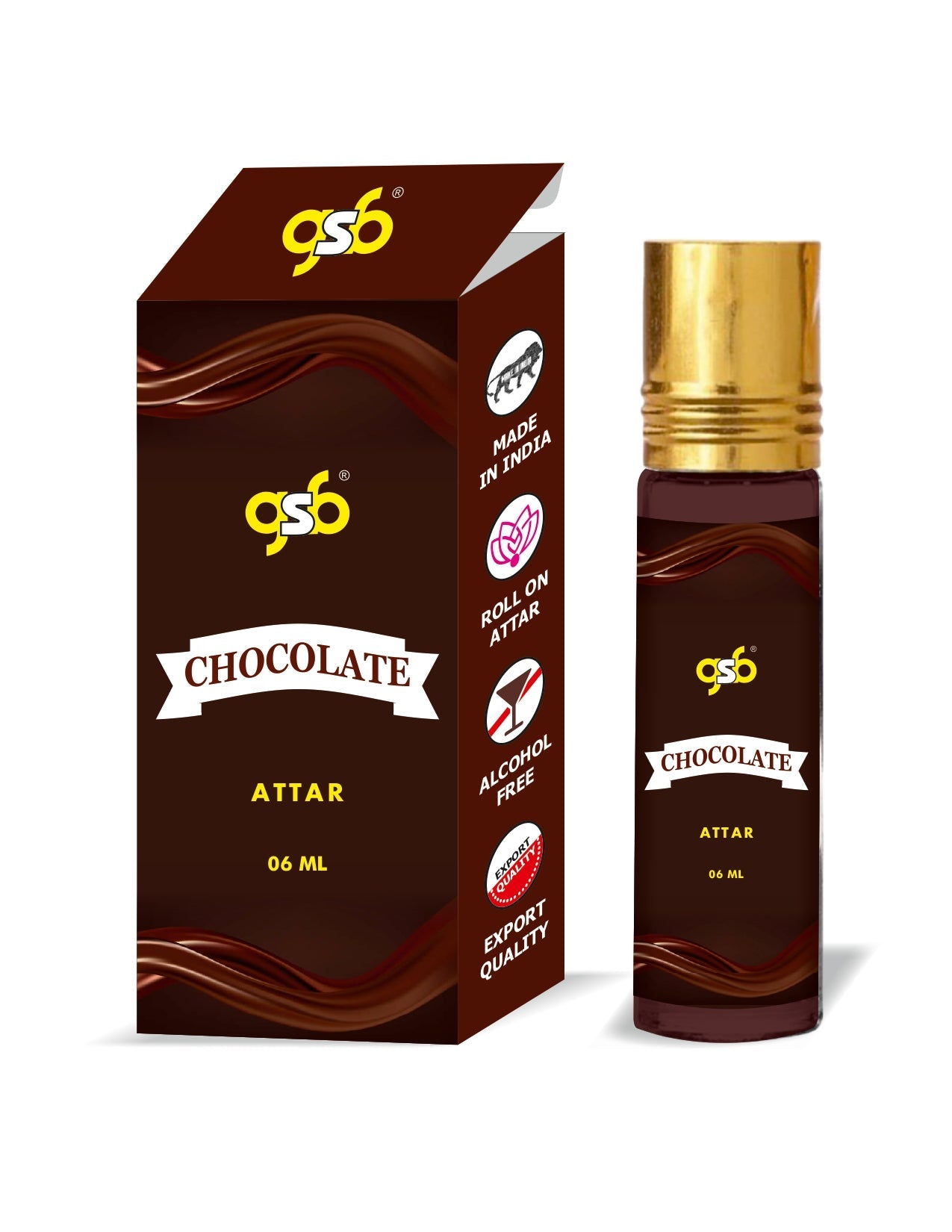 GSB Chocolate Pure Natural Attar/Itra/Perfume Roll On | Alcohol Free | Long Lasting | Undiluted | Unisex | 6 ml