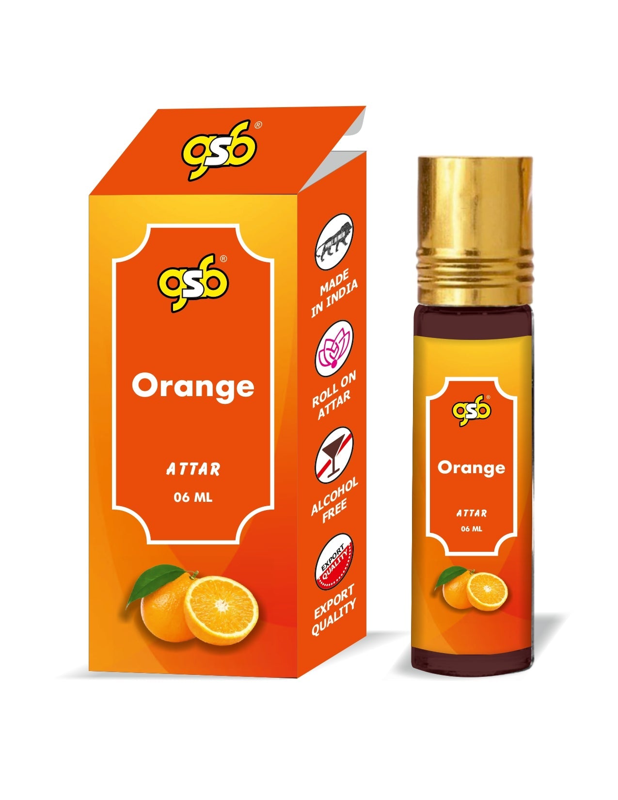 GSB Orange Pure Natural Attar/Itra/Perfume Roll On | Alcohol Free | Long Lasting | Undiluted | Unisex | 6 ml