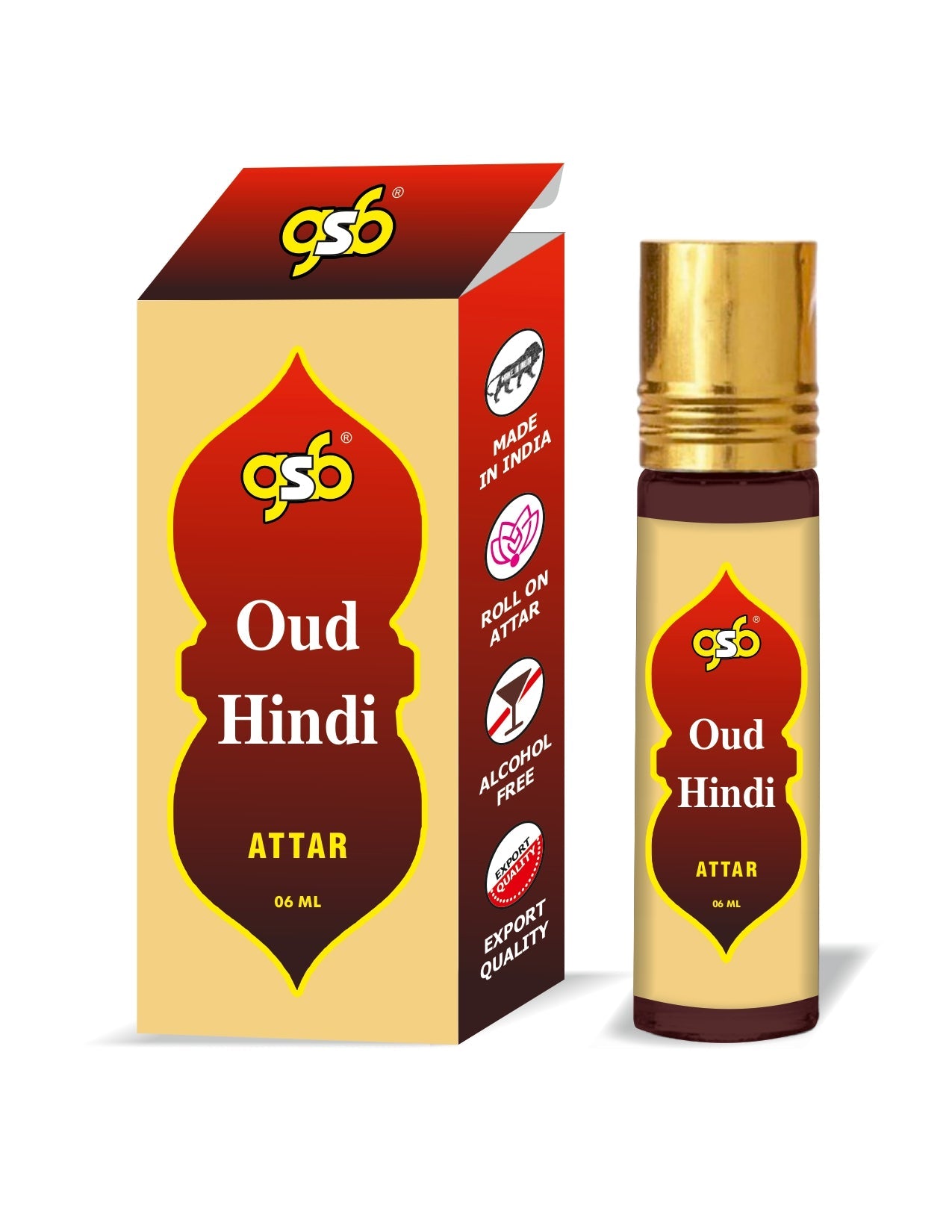 GSB Oud Hindi Pure Natural Attar/Itra/Perfume Roll On | Alcohol Free | Long Lasting | Undiluted | Unisex | 6 ml