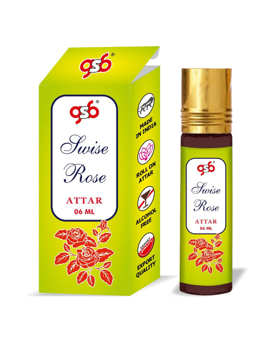 GSB Swise Rose Pure Natural Attar/Itra/Perfume Roll On | Alcohol Free | Long Lasting | Undiluted | Unisex | 6 ml