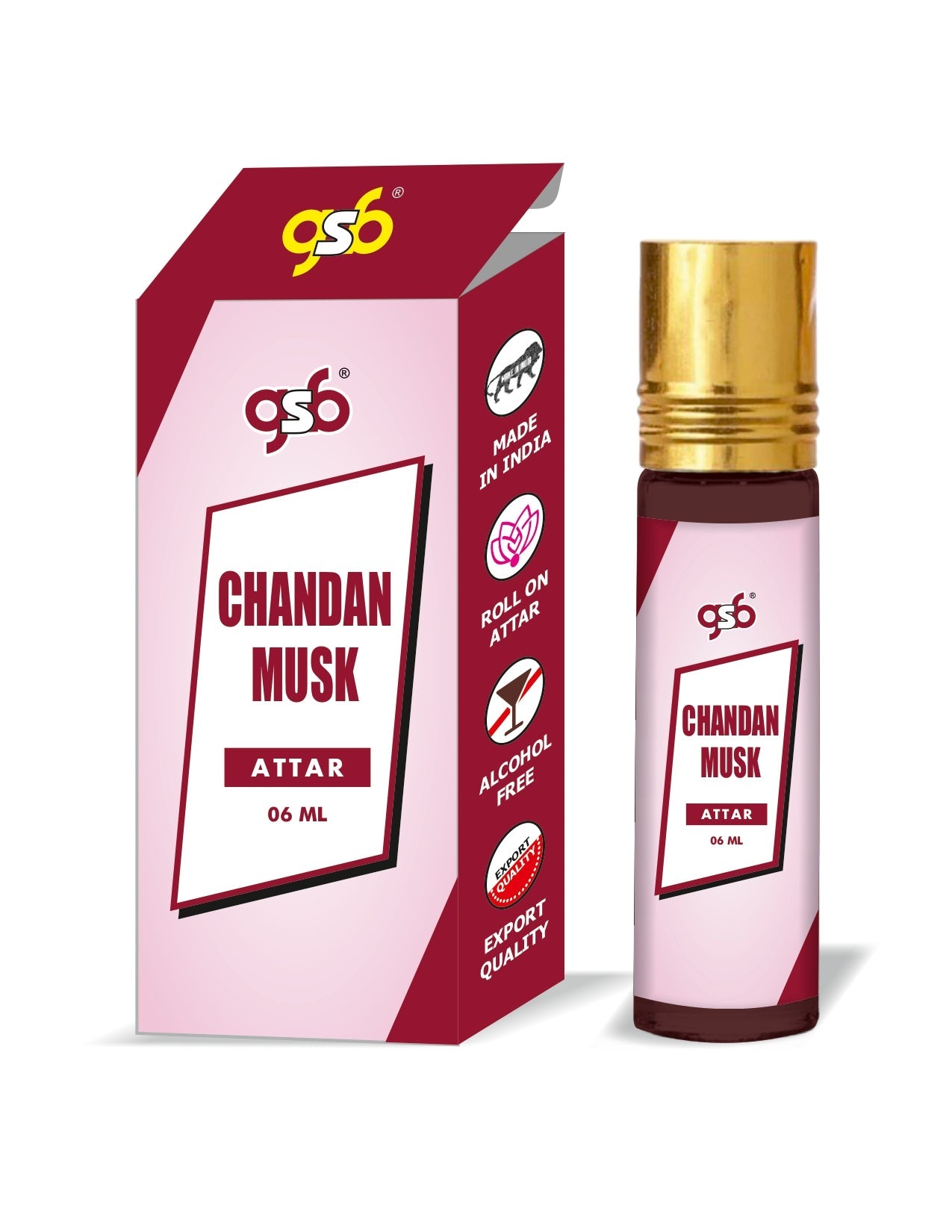 GSB Chandan Musk Pure Natural Attar/Itra/Perfume Roll On | Alcohol Free | Long Lasting | Undiluted | Unisex | 6 ml