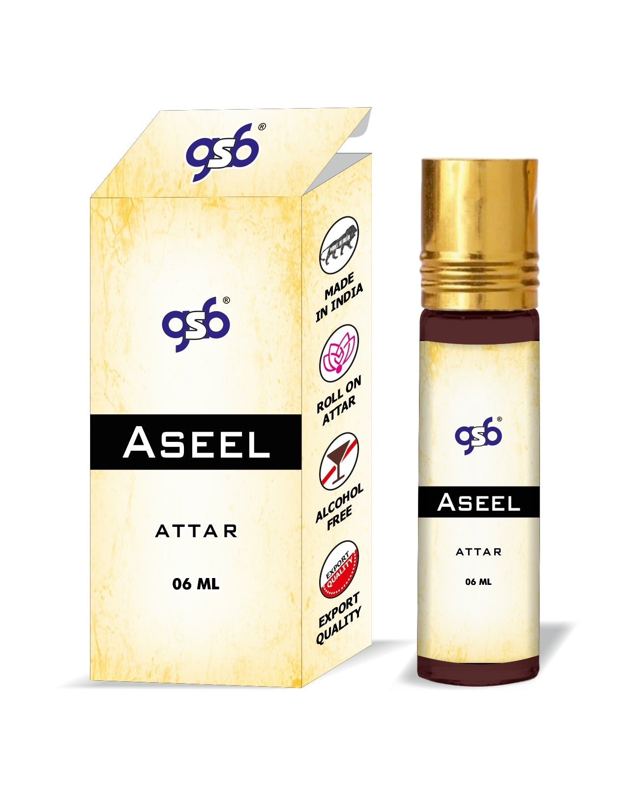 GSB Aseel Pure Natural Attar/Itra/Perfume Roll On | Alcohol Free | Long Lasting | Undiluted | Unisex | 6 ml