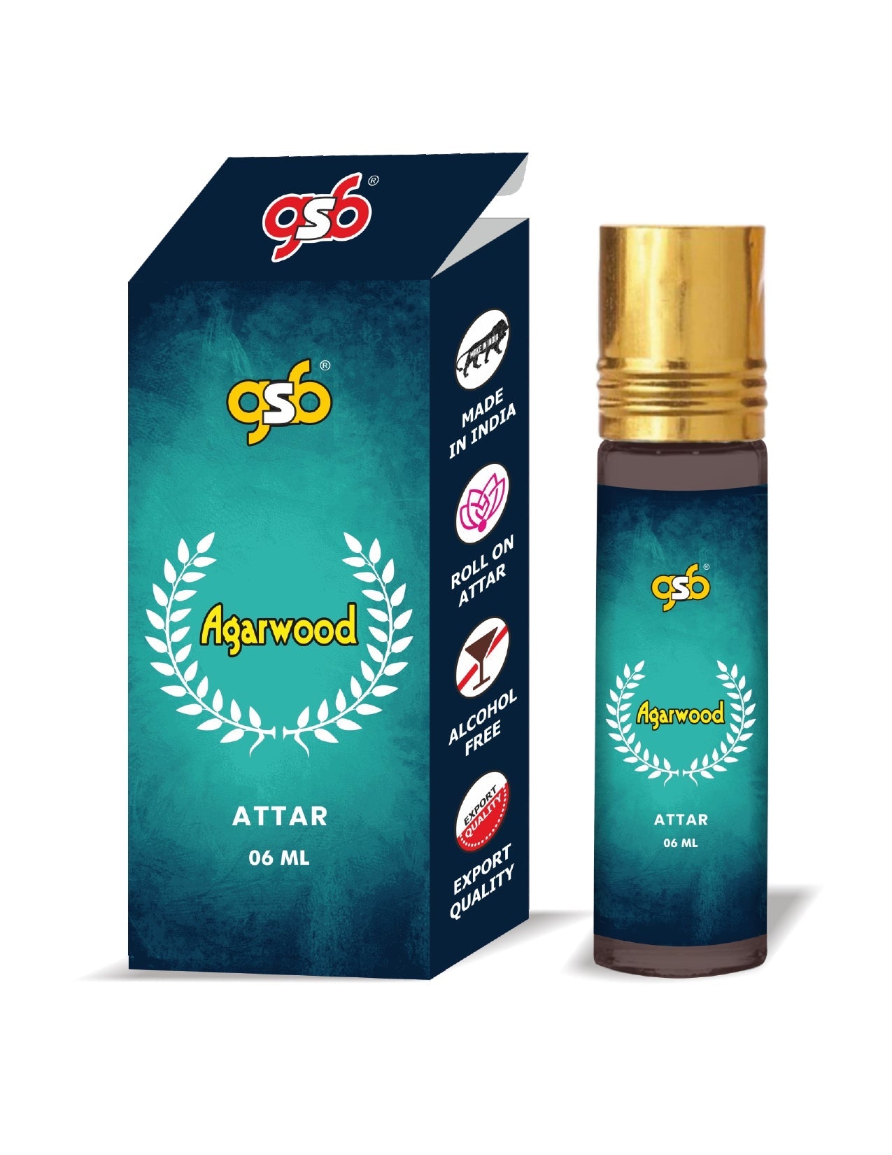 GSB Agarwood Pure Natural Attar/Itra/Perfume Roll On | Alcohol Free | Long Lasting | Undiluted | Unisex | 6 ml