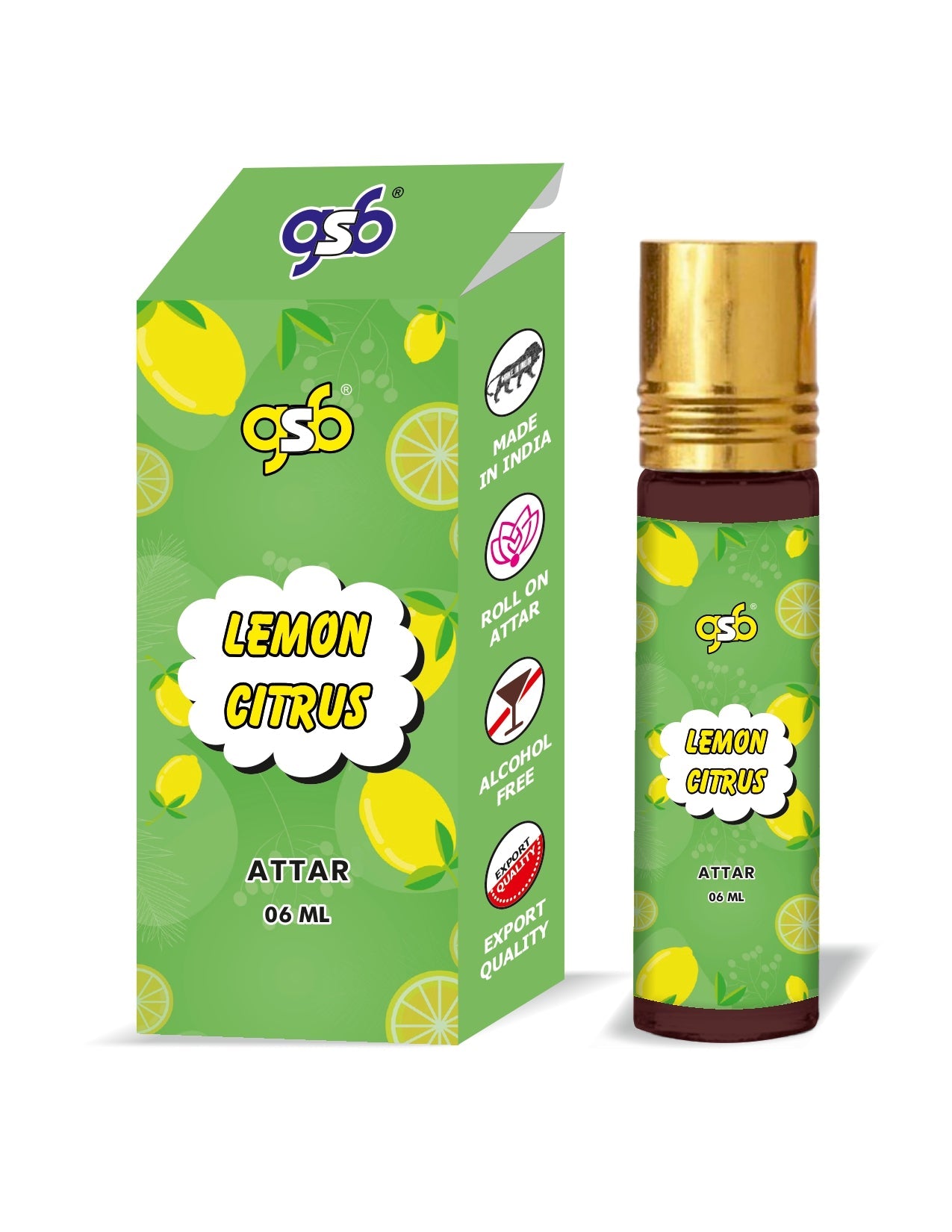 GSB Lemon Citrus Pure Natural Attar/Itra/Perfume Roll On | Alcohol Free | Long Lasting | Undiluted | Unisex | 6 ml