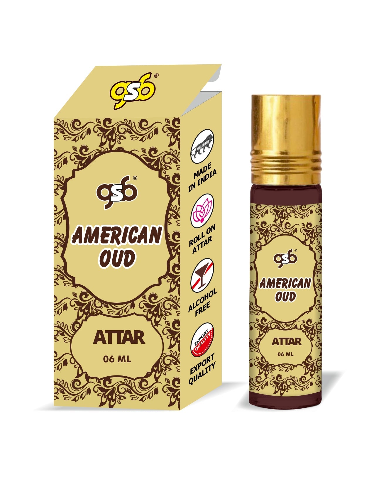 GSB American Oud Pure Natural Attar/Itra/Perfume Roll On | Alcohol Free | Long Lasting | Undiluted | Unisex | 6 ml