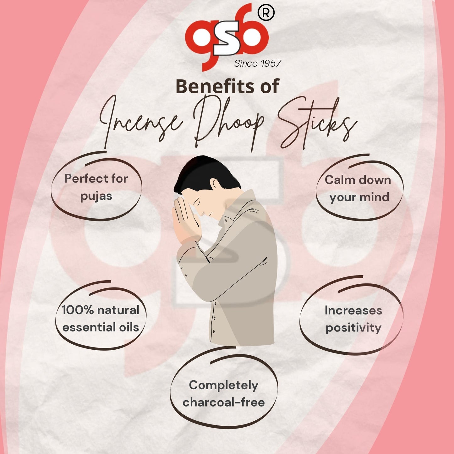 GSB Raspberry Premium Thick Dhoop Sticks with Stand Holder in Box | Dhoop Batti | No Charcoal | No Bamboo