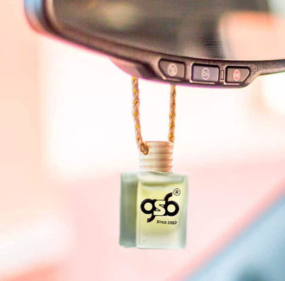 GSB Rose Hanging Car Air Freshener | Long Lasting Car Perfume | Natural And Real Fragrance In Glass Bottle With Wooden Diffuser Lid | 10 Ml