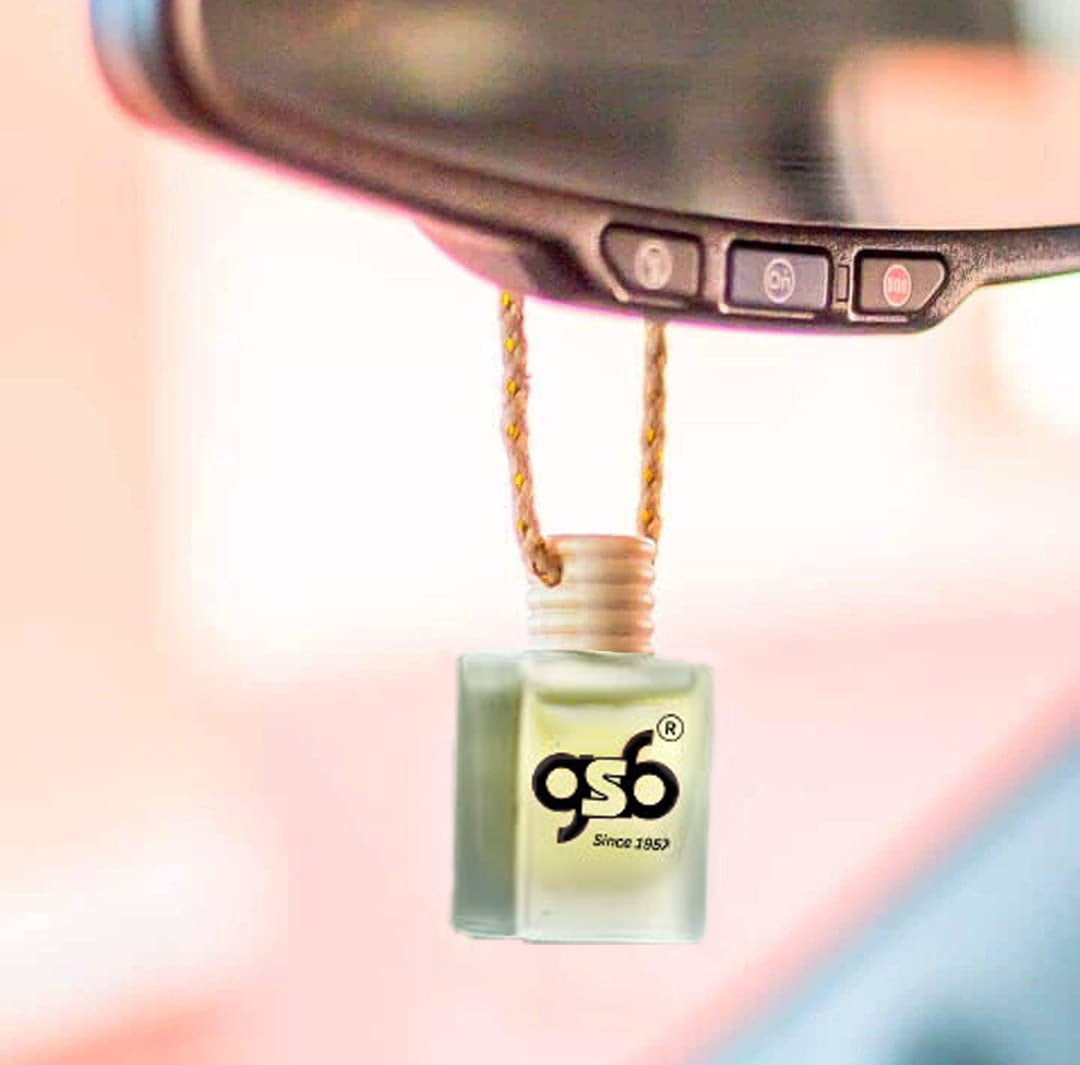 GSB Eros Hanging Car Air Freshener Inspired From Eros Vresace | Natural Fragrance In Glass Bottle With Wooden Diffuser Lid | 10 Ml