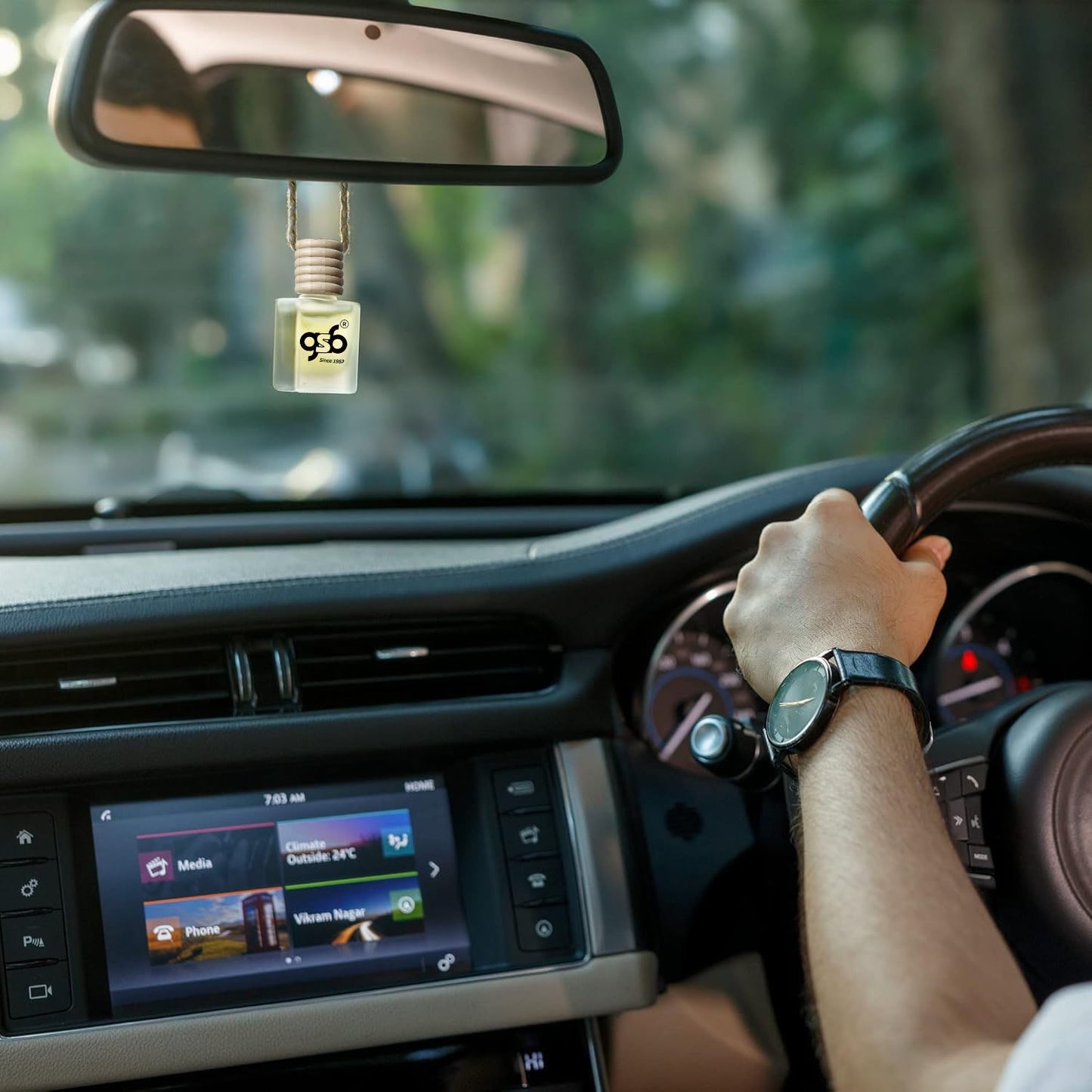 GSB Purple Orchid Hanging Car Air Freshener | Long Lasting Car Perfume | Natural And Real Fragrance In Glass Bottle With Wooden Diffuser Lid | 10 Ml