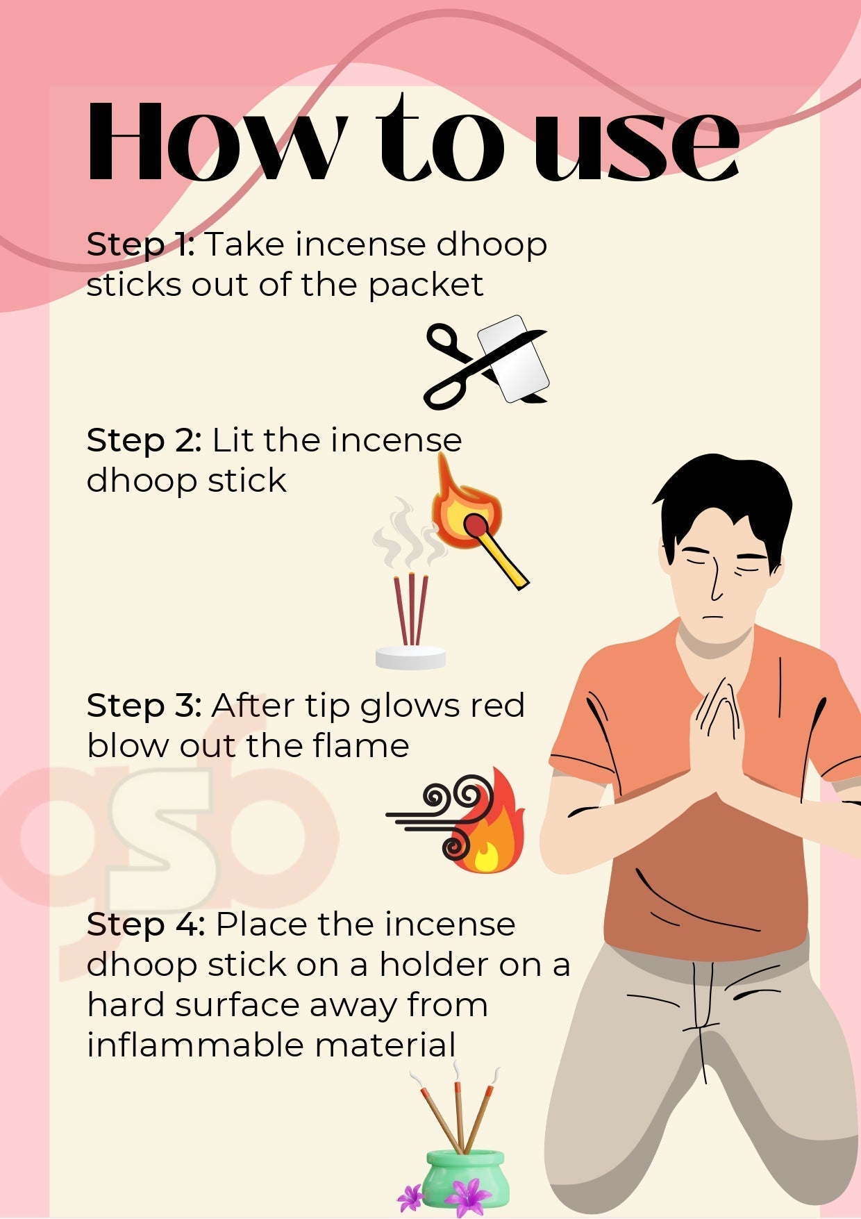 GSB Heena Premium Thick Dhoop Sticks with Stand Holder in Box | Dhoop Batti | No Charcoal | No Bamboo