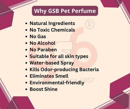 GSB Rose Pet Perfume | Alcohol Free | Smell Remover | Keeps Coat Smelling Fresh | Long Lasting | Dog & Cat Cologne | For All Breeds